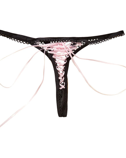 Ladies Super Sexy Lace up Thongs Lingerie Black Strap Crochet Trim Pink Bandage Lace up Panties Sexy Exposed Erotic G-Strings