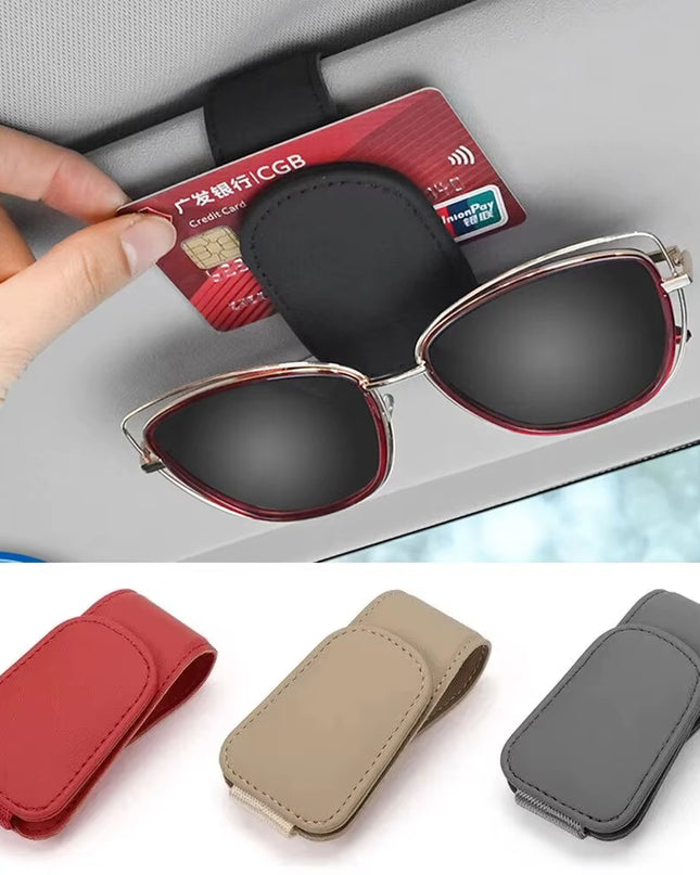 Universal Car Auto Sun Visor Eyeglass Hanger Clip Leather Glasses Holder Magnetic Multi-Function Automobile Accessories Storage