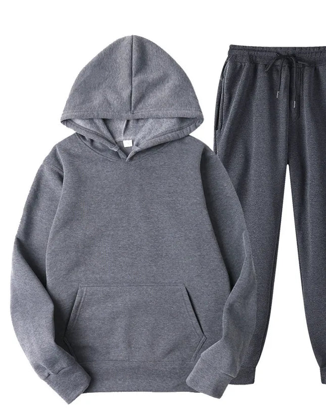 New Men Set Spring Autumn Fashion Mens Tracksuit Cotton Comfortable Two Piece Casual Sportswear Set Male Hoodies + Pants Solid