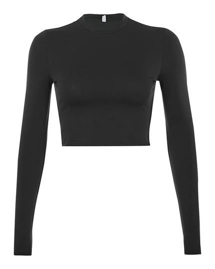 Solid Basic Long Sleeve Womens Tshirt Casual Black White Fashion Crop Top T Shirt Ladies Fashion Korean Tee Shirt