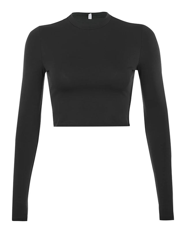 Solid Basic Long Sleeve Womens Tshirt Casual Black White Fashion Crop Top T Shirt Ladies Fashion Korean Tee Shirt