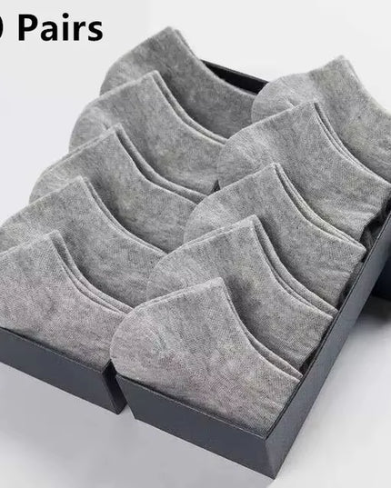 10 Pairs Men'S Polyester Boat Socks New Style Black White Grey Business Men Stockings Soft Breathable Summer for Male