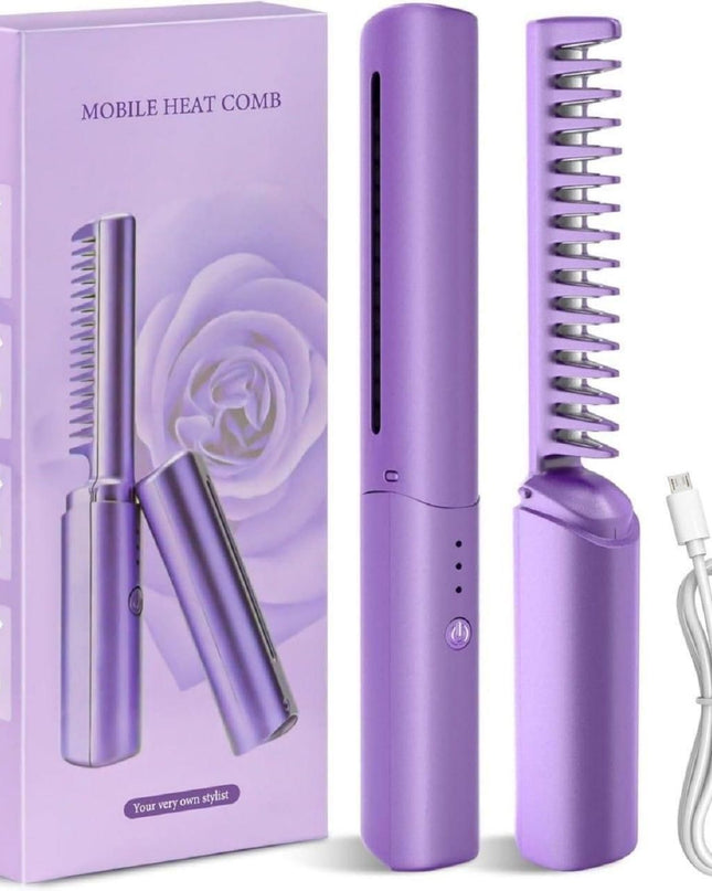 Meneflix Portable Mini Hair Straightener Cordless Rechargeable Mini Adjustable Hair Straightener Hot Comb
