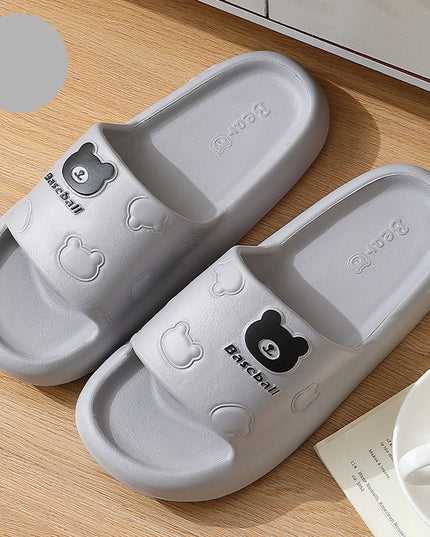 Cute Cartoon Bear Slippers for Women Summer Indoor Thick-Soled Non-Slip Floor Bathroom Home Slippers Men House Shoes