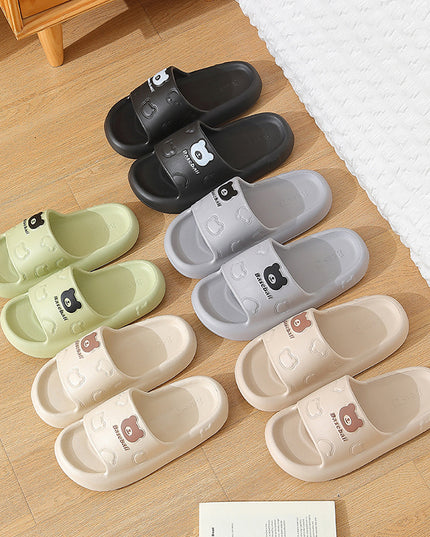 Cute Cartoon Bear Slippers for Women Summer Indoor Thick-Soled Non-Slip Floor Bathroom Home Slippers Men House Shoes