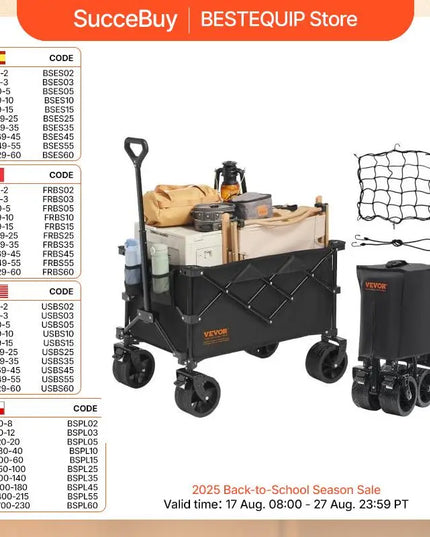Collapsible Folding Wagon Beach Wagon Cart with All-Terrain Wheels Drink Holders Sports Wagon for Camping Shopping