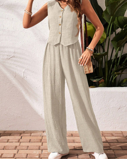 Frenchy Women'S Solid Color Front Button Sleeveless Blouse and Long Pants Casual Suit Set Fall Women Outfits Women Outfit Sets Winter Women Sets