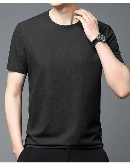 Polyester Stretchable Solid Half Sleeves Mens Round Neck T-Shirt Pack Of 4