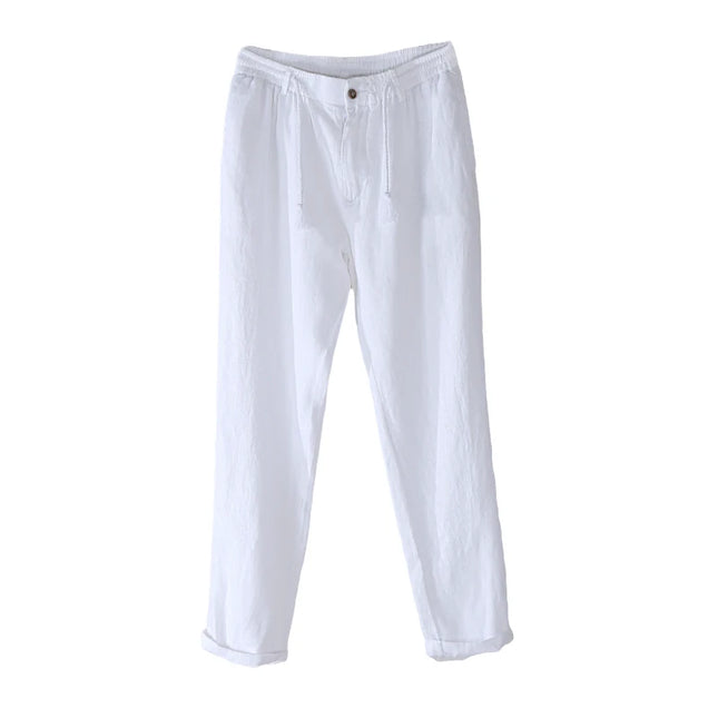 New Design Casual 100% Linen Long Pants Men Solid Fashion Brand Trousers for Men Elastic Waist Pantalones Pantaloni Un Pantalon