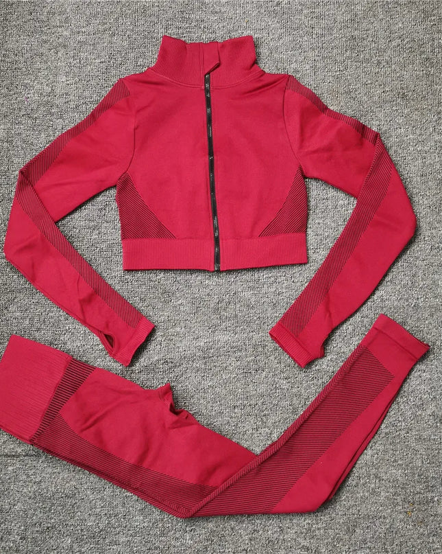 Women Fitness Sport Yoga Suit Seamless Women Yoga Sets Long Sleeve Yoga Clothing Female Sport Gym Suits Wear Running Clothes