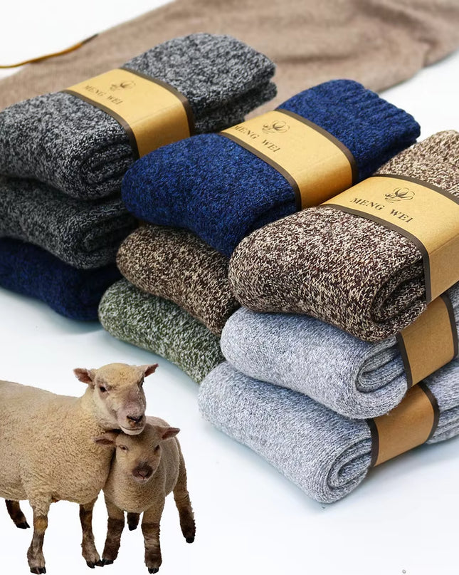 Winter Men'S Merino Wool Socks Super Thick Warm High Quality Harajuku Retro Snow Casual Antifreeze Cashmere Socks Men 3 Pair