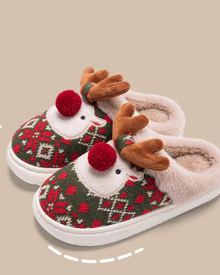 Cute Christmas Elk Plush Slippers Winter Ins Fashion Non-Slip Floor Bedroom Home Slippers for Women Fuzzy House Shoes