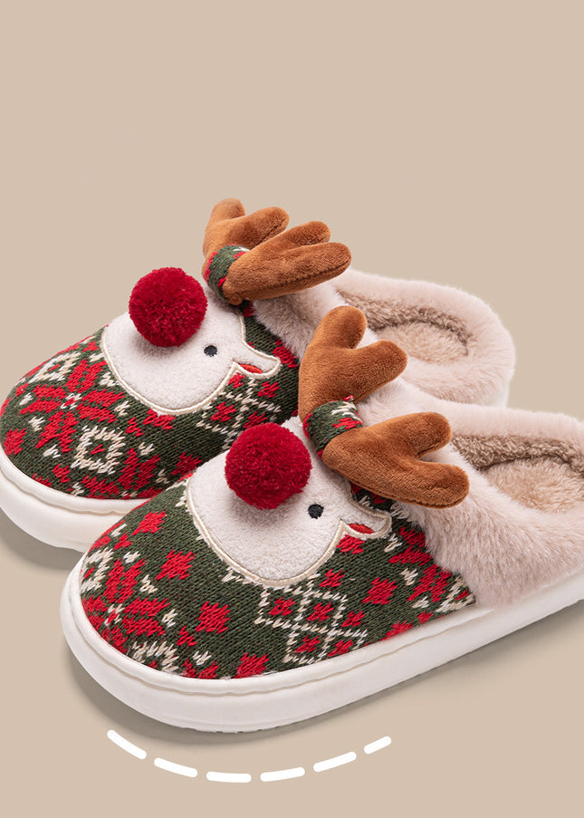 Cute Christmas Elk Plush Slippers Winter Ins Fashion Non-Slip Floor Bedroom Home Slippers for Women Fuzzy House Shoes
