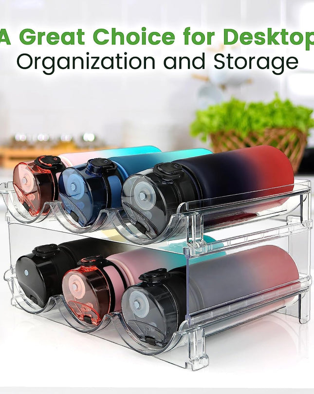Water Bottle Organizer for Cabinet, Water Bottle Storage Organizer, 2 Packs Water Bottle Storage Rack, Water Bottle Holder for Cabinet, Stackable Water Bottle Storage Rack