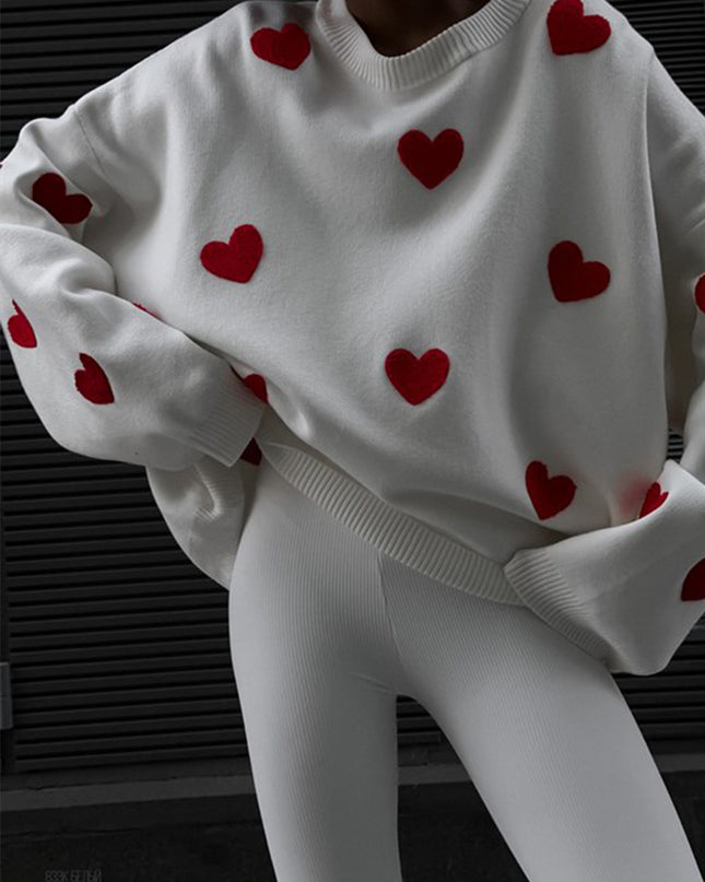 Long Sleeve Loose Heart-Shaped round Neck Sweater for Women Autumn and Winter