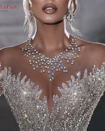 TOPQUEEN Elegant Crystal Woman Necklace Bridal Clavicle Chain Choker Wedding Party Diamante Brides Jewelry Anniversary Gift HN01