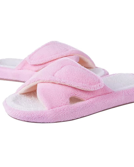 Fuzzy House Slippers for Women New Terry Cloth Arch Support Cotton Slippers Four Seasons Open Toe Indoor Flat Slippers