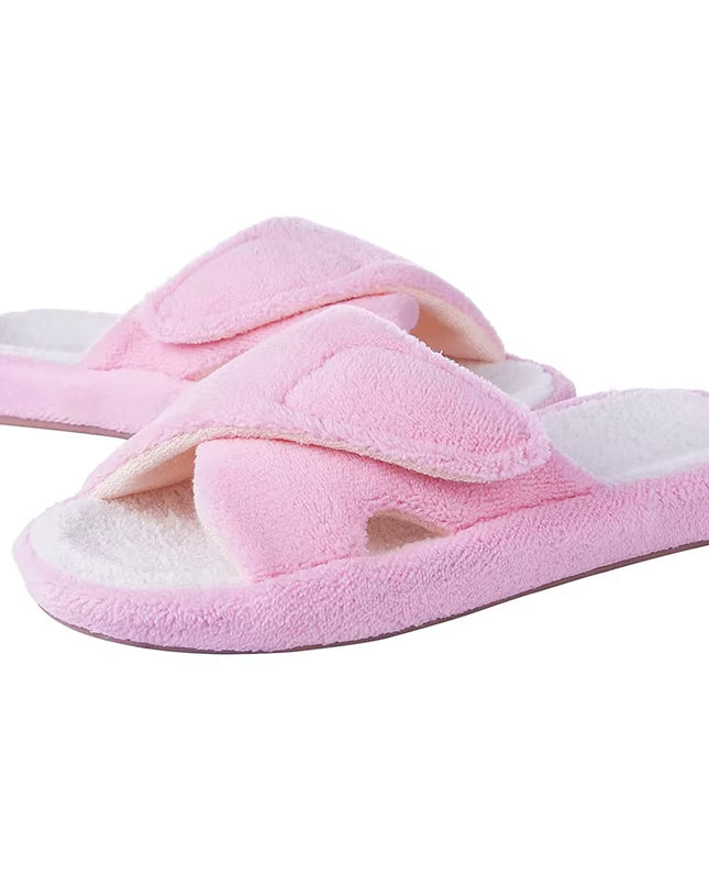 Fuzzy House Slippers for Women New Terry Cloth Arch Support Cotton Slippers Four Seasons Open Toe Indoor Flat Slippers