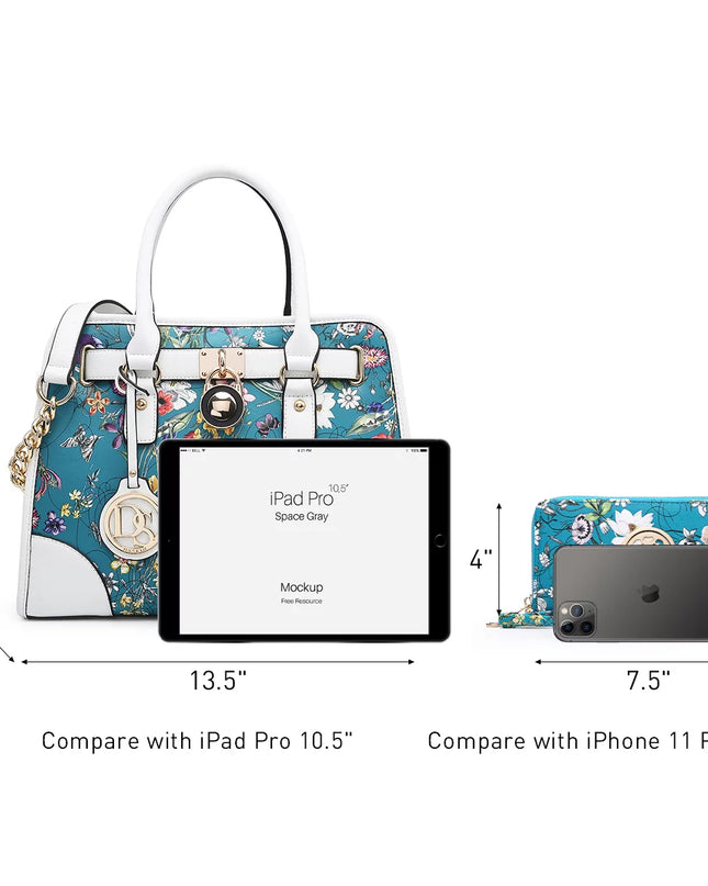 Women Structured Handbags Top Handle Satchel Purse Shoulder Bag Briefcase Hobo Bag Set 2Pcs