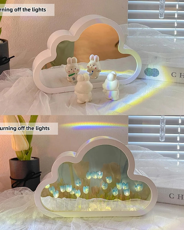 Tulip Lamp Tulip Mirror Night Light,  Tulip Cloud Desk Lamp - LED Living Room Bedside Desktop Ornaments,Night Light for Bedroom (Blue)