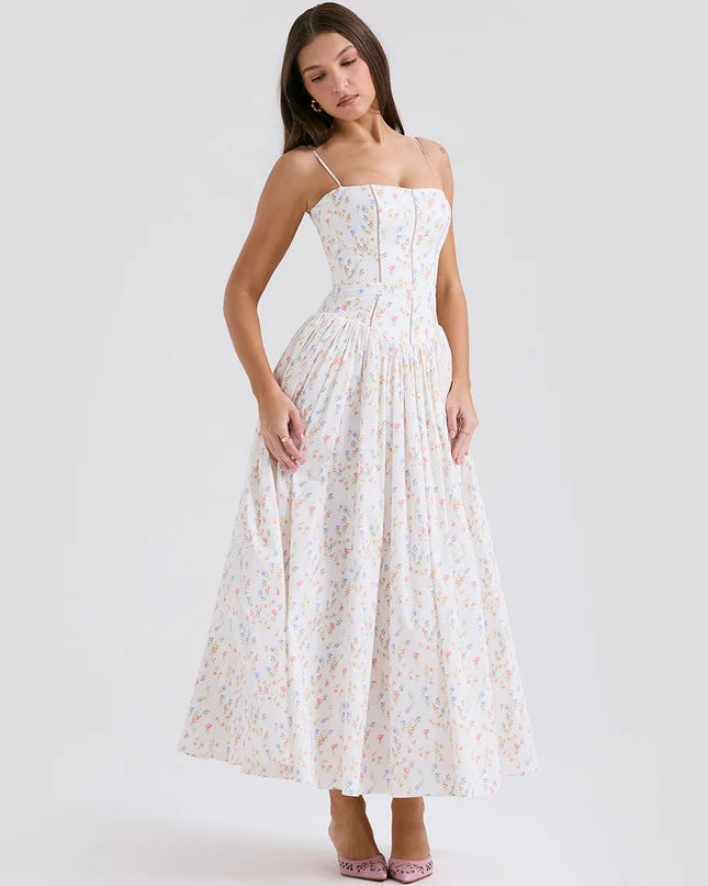 Summer Elegant Party Dresses 2024 New Arrivals Floral Print Spaghetti Strap Long Dresses One-Piece Graduation Dress