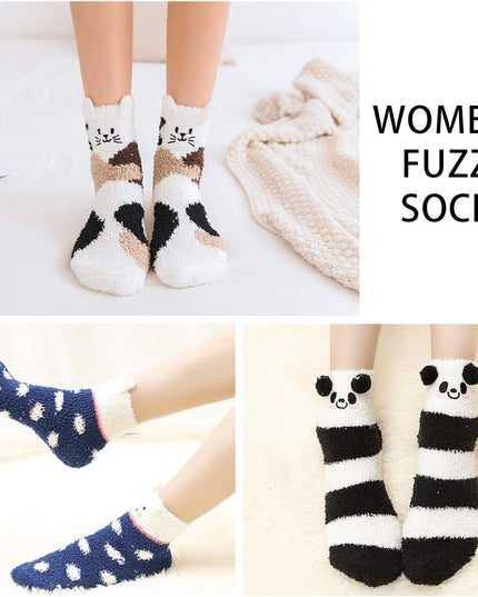 5 Pairs Fuzzy Socks for Women Soft Warm Slipper Socks Microfiber Cozy Socks Home Fluffy Christmas Socks(Navy)