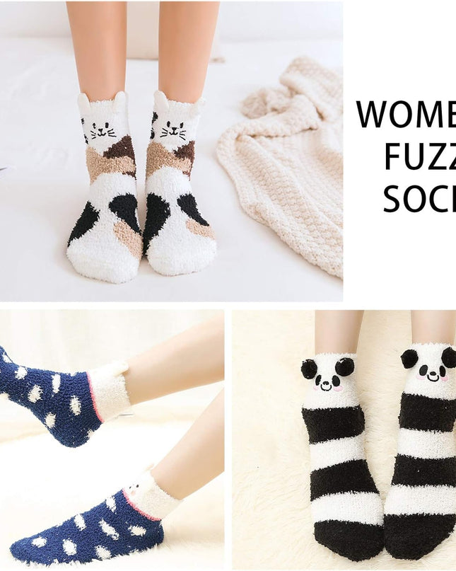 5 Pairs Fuzzy Socks for Women Soft Warm Slipper Socks Microfiber Cozy Socks Home Fluffy Christmas Socks(Navy)