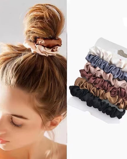 6/18Pcs Elegant Hair Scrunchies Women Minimalist Simulation Silk Hair Ties Solid Color Elastic Loop Ponytail Hair Accessories
