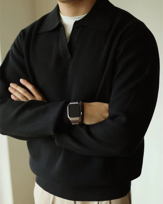 Casual Knitwear Mens Polo Shirt Knitted Long Sleeve Turn-Down Collar Sweater Men Leisure Solid Color Jumper Tops Men'S Sweaters