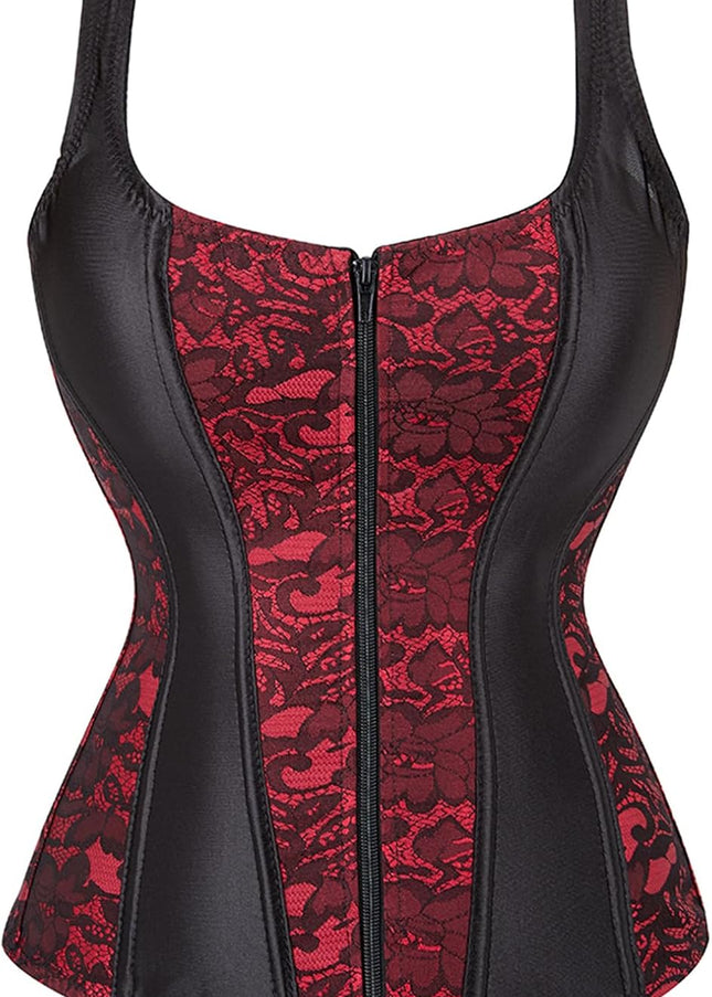 Women Sexy Boned Lace up Corsets and Strap Bustiers Top Overbust Shaper