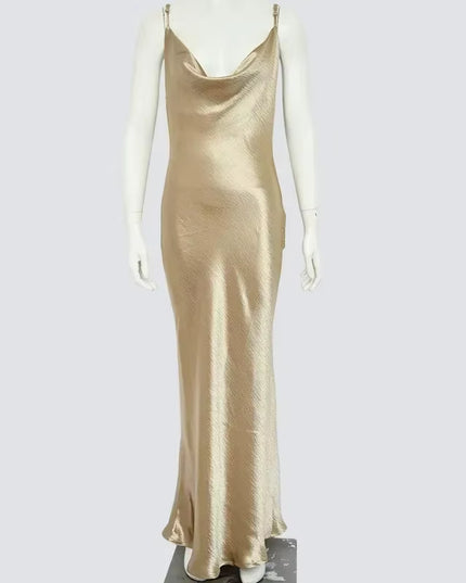 Elegant Satin Backless Maxi Dress for Women Gown Summer Spaghetti Strap Sleeveless Party Long Dress Vestido Robe Femmes