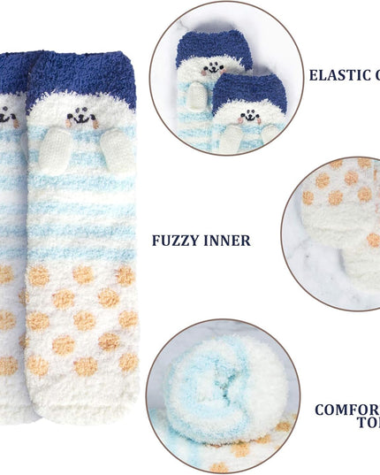 5 Pairs Fuzzy Socks for Women Soft Warm Slipper Socks Microfiber Cozy Socks Home Fluffy Christmas Socks(Navy)