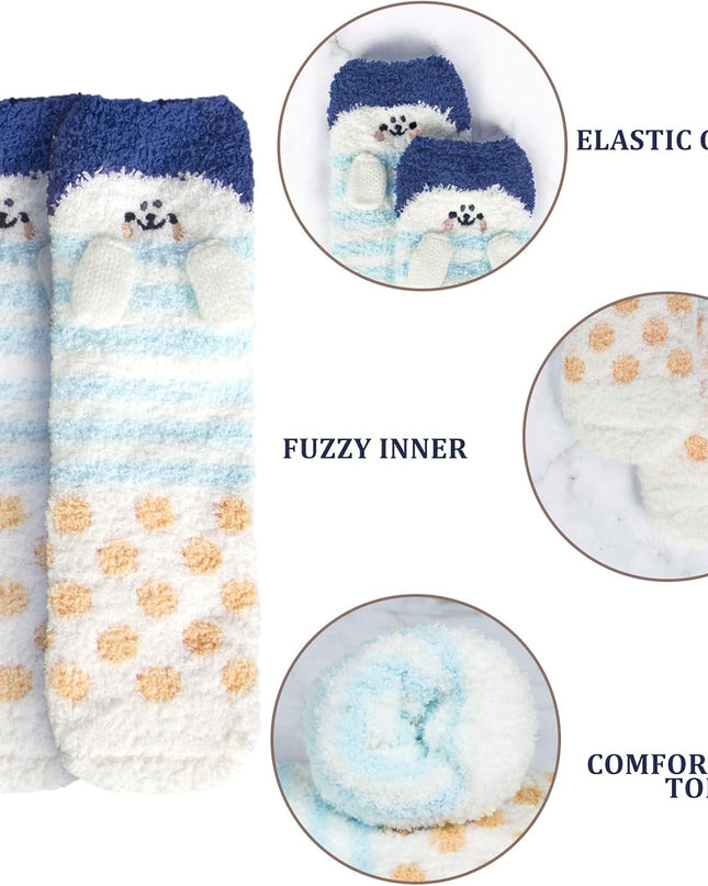 5 Pairs Fuzzy Socks for Women Soft Warm Slipper Socks Microfiber Cozy Socks Home Fluffy Christmas Socks(Navy)