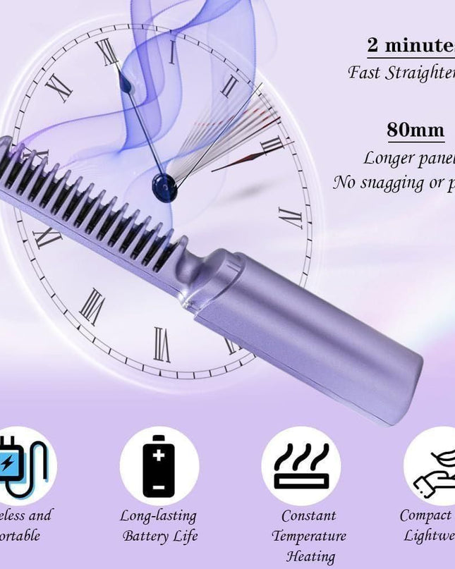 Meneflix Portable Mini Hair Straightener Cordless Rechargeable Mini Adjustable Hair Straightener Hot Comb