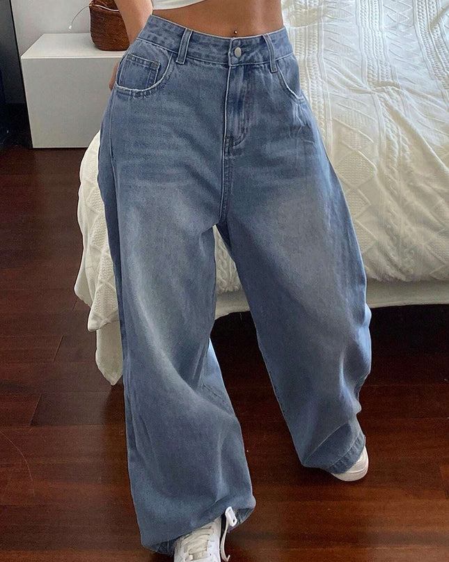 Livesso Ladies' Wide-Leg Jeans with Grinding & Distressed Details,Baggy Jeans,Back to School Clothes