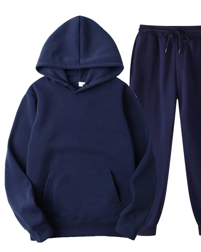 New Men Set Spring Autumn Fashion Mens Tracksuit Cotton Comfortable Two Piece Casual Sportswear Set Male Hoodies + Pants Solid