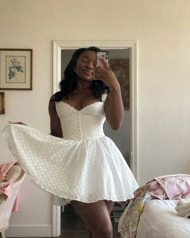 Summer Elegant Party Dresses 2024 White Cotton Blend Jacquard Dress Mini a Line Holiday Dress Women'S Clothing