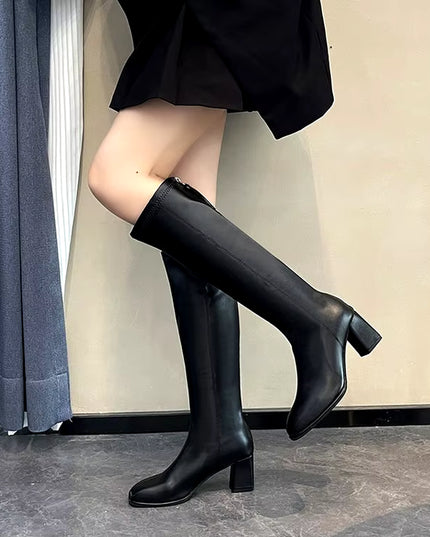 Women'S Boots plus Sizes 41 42 43 Suede Platform Knee High Boots Slim Winter plus Velvet Stretch Boots round Toe Shoe Woman Buty