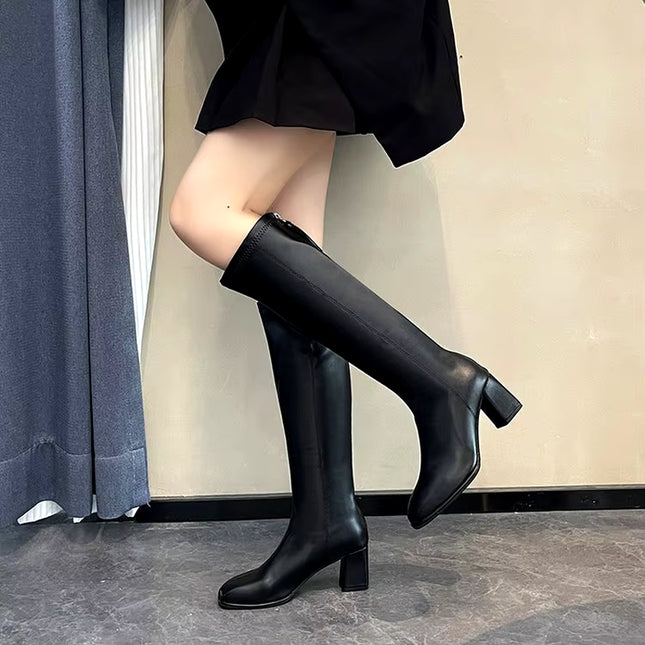 Women'S Boots plus Sizes 41 42 43 Suede Platform Knee High Boots Slim Winter plus Velvet Stretch Boots round Toe Shoe Woman Buty
