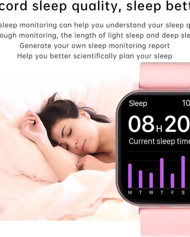 Smart Fitness Tracker Watch for Android/Ios - IP68, Heart Rate/Blood Oxygen/Sleep Monitoring, 8 Sports Modes, Breath Training, Weather Updates - 1.69-Inch Display for Men and Women (Rose Gold)