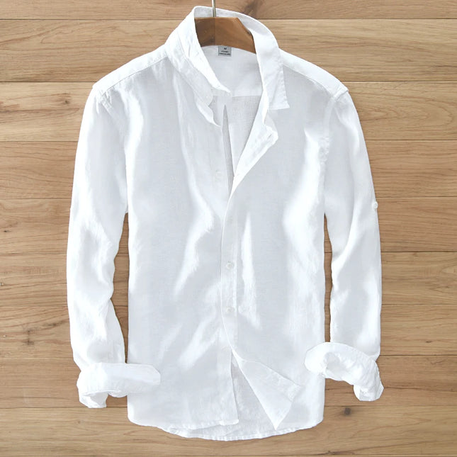 New Designer Italy Style 100% Linen Long-Sleeved Shirt Men Brand Casual 5 Colors Solid White Shirts for Men Top Camisa Chemise