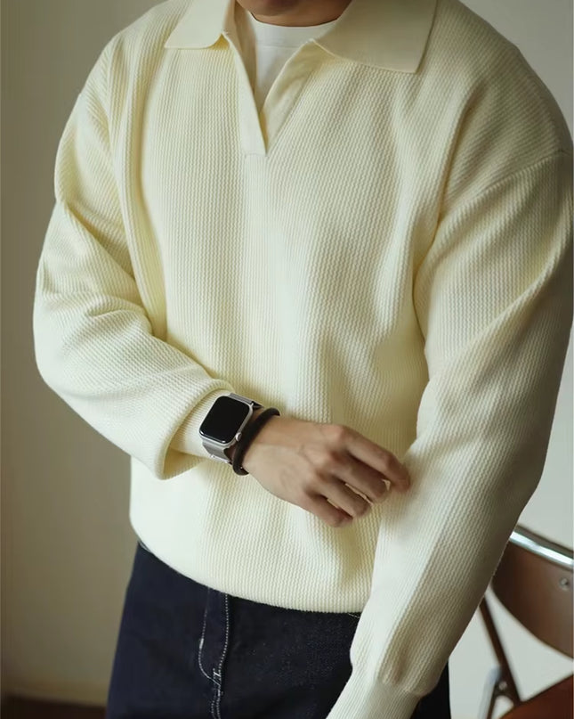 Casual Knitwear Mens Polo Shirt Knitted Long Sleeve Turn-Down Collar Sweater Men Leisure Solid Color Jumper Tops Men'S Sweaters