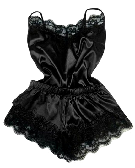 1 Set of Sexy Women'S Pajamas Sleeveless Camisole Pyjamas Lace-Trimmed Satin Camisole Pyjama Set