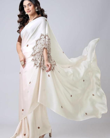 Satin Silk Printed Kaftan Saree With Unstitched Blouse
