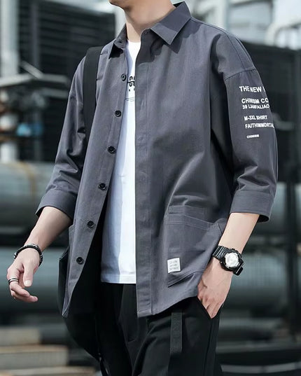 2024 Shirts Men Handsome Fashion Streetwear Design Japanese Harajuku Korean Summer All-Match Teens College Unisex Clothes Ins