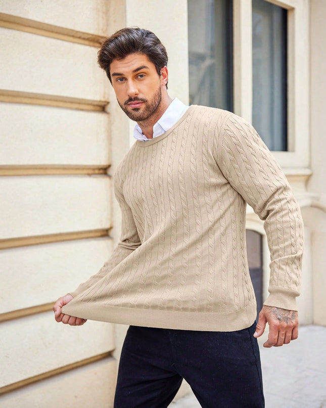 Men Solid Cable Knit Sweater