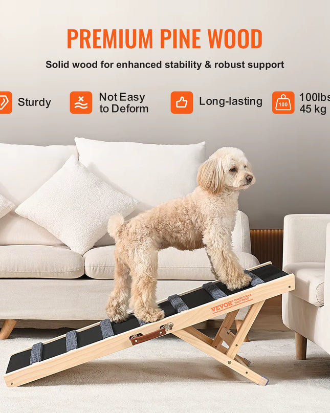 Dog Ramp Folding Ladder Anti-Slip High Adjustable Wooden Pet Ramp Removable for Small Old Dog Climbing Stairs Sofa Car