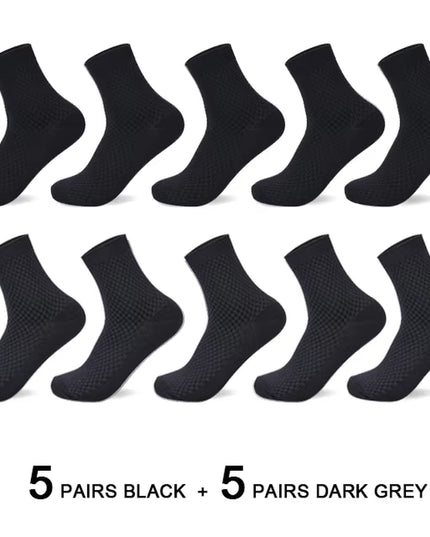 10 Pairs/Lot Men'S Bamboo Fiber Socks 2025 New Compression Autumn Long Black Business Casual Man Dress Sock Gift plus Size 42-45