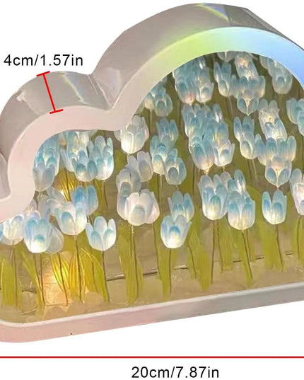 Tulip Lamp Tulip Mirror Night Light,  Tulip Cloud Desk Lamp - LED Living Room Bedside Desktop Ornaments,Night Light for Bedroom (Blue)