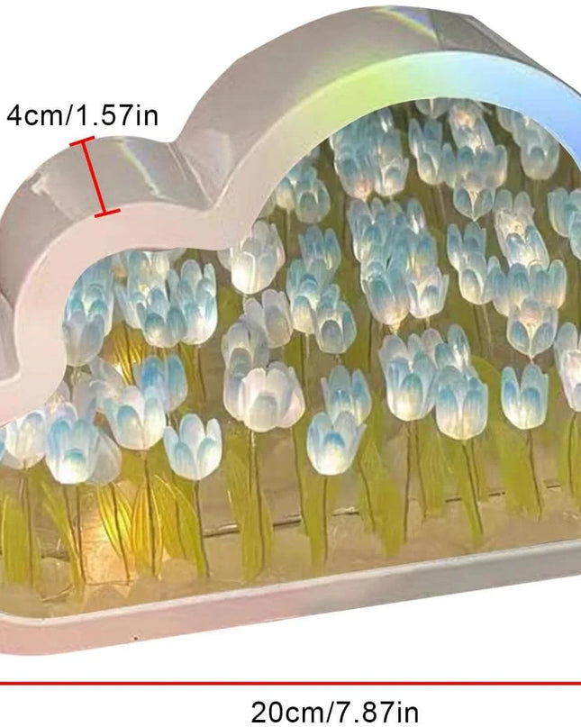 Tulip Lamp Tulip Mirror Night Light,  Tulip Cloud Desk Lamp - LED Living Room Bedside Desktop Ornaments,Night Light for Bedroom (Blue)